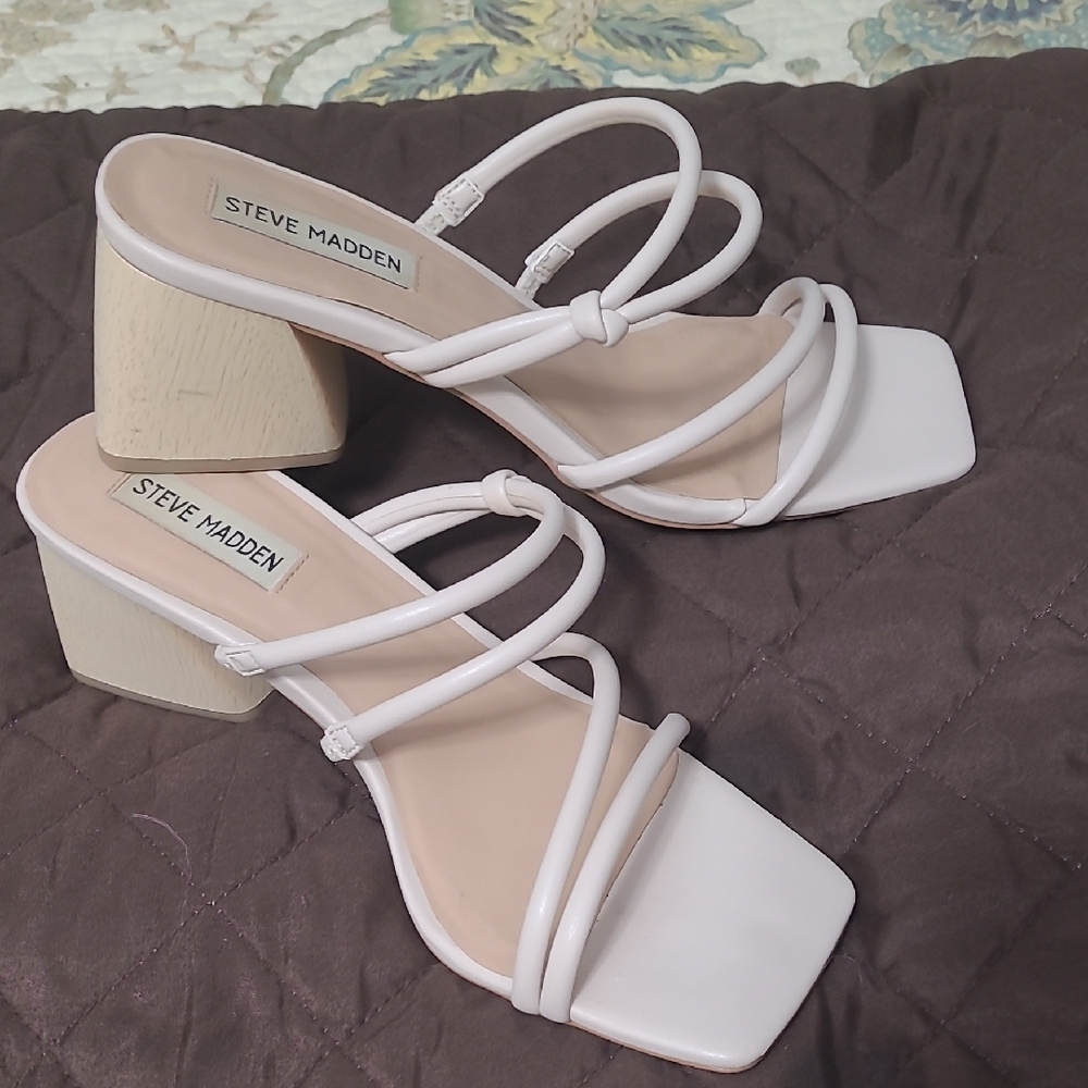 Steve Madden Cream Minimalist Heels with Square Toe
